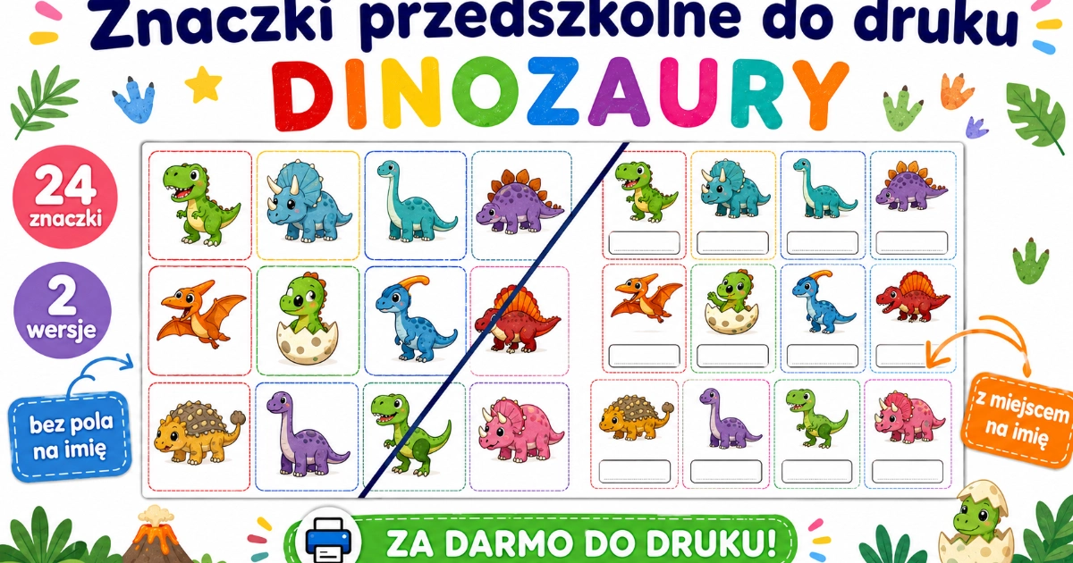 Znaczki przedszkolne do druku - Dinozaury 38