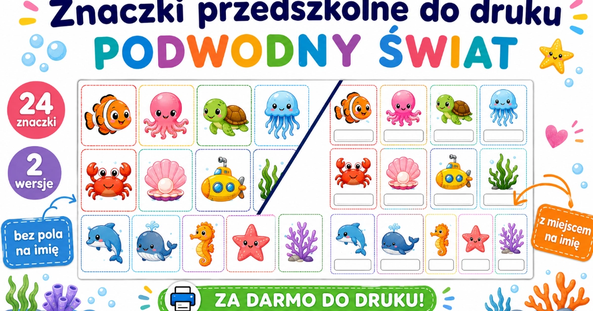 Znaczki przedszkolne do druku – Podwodny świat 38