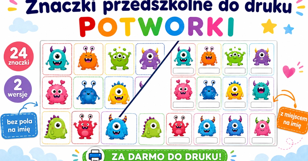 Znaczki przedszkolne do druku – Potworki 38