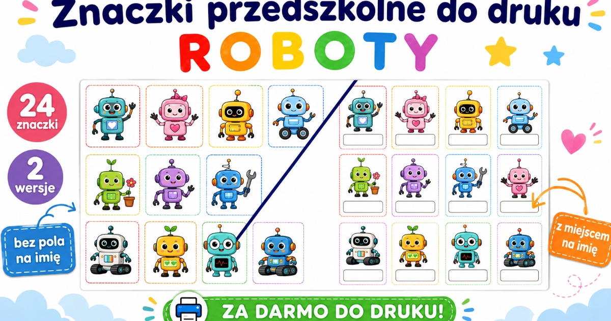 Znaczki przedszkolne do druku – Roboty 38