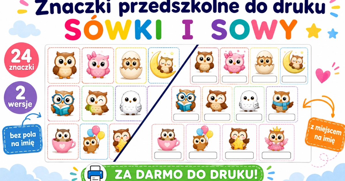 ZnaczkiSowy Znaczki przedszkolne do druku – Sówki i sowy 38