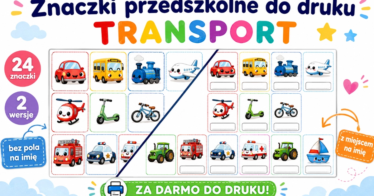 ZnaczkiTransport Znaczki przedszkolne do druku – Transport 38