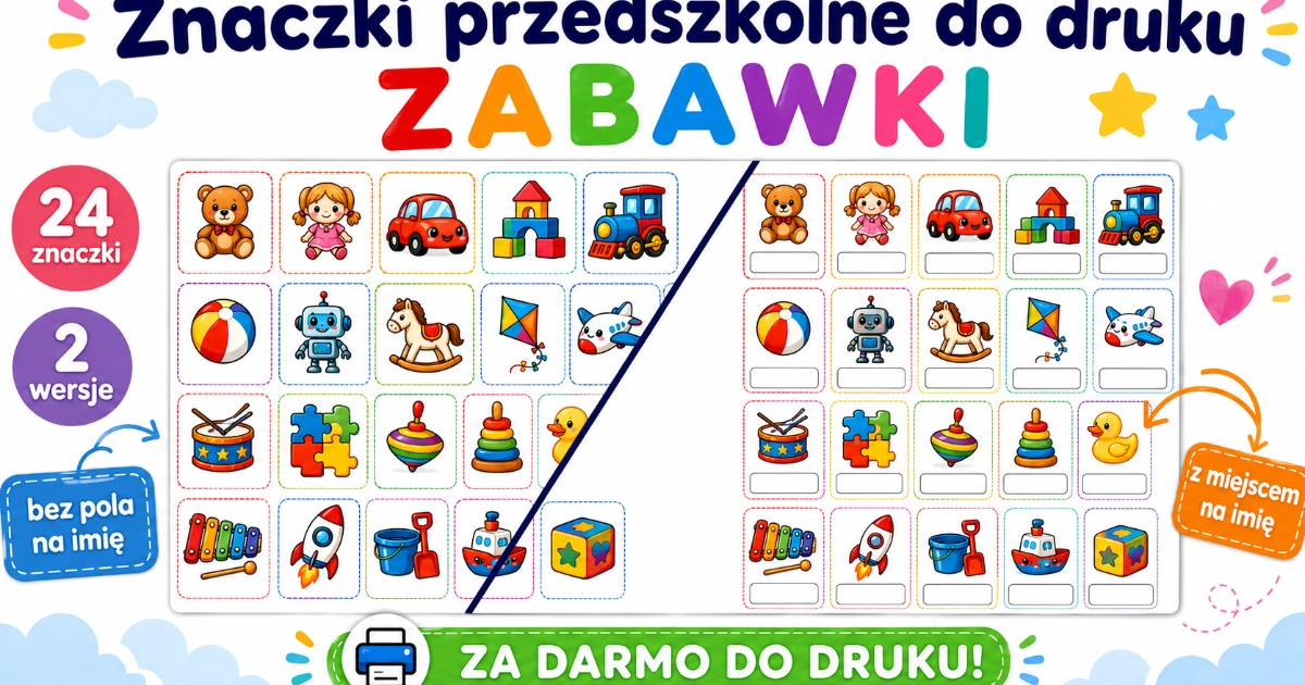 Znaczki przedszkolne do druku – Zabawki 38