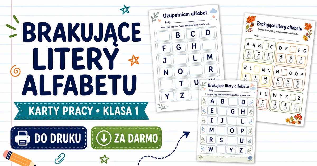 Karty pracy: Brakujące litery alfabetu