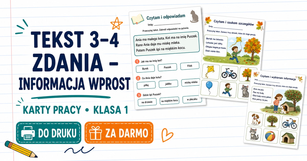 Karty pracy: Tekst 3–4 zdania – informacja wprost 38