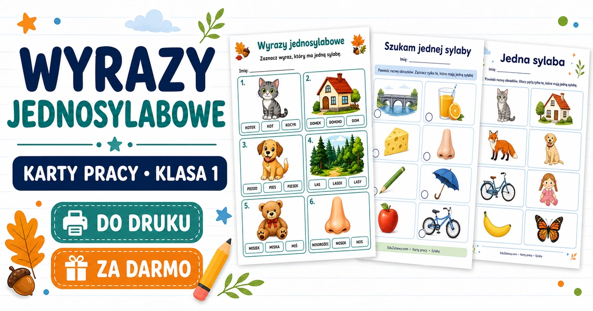 Karty pracy: Wyrazy jednosylabowe