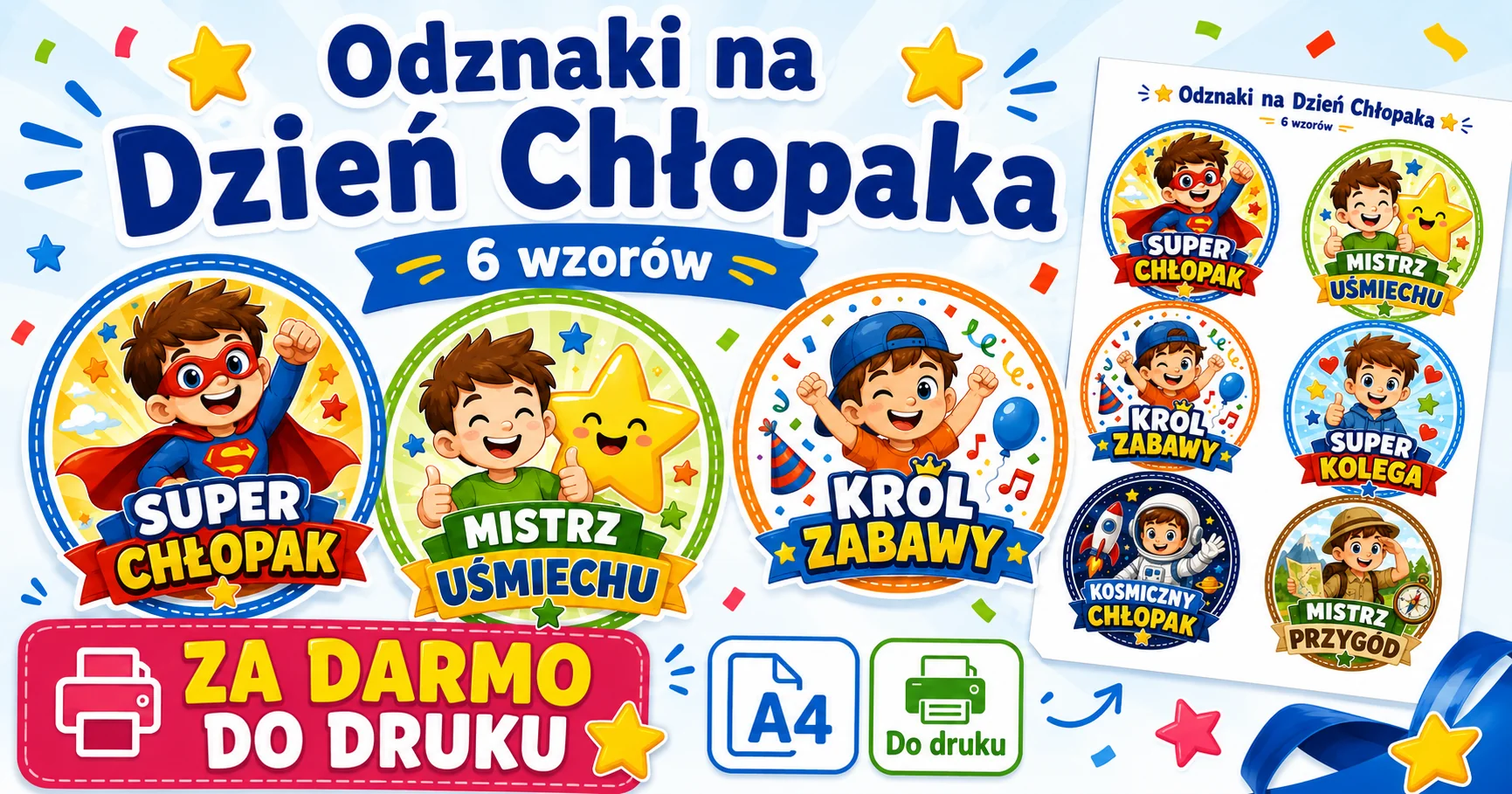 Odznaki na Dzień Chłopaka – 6 wzorów dla młodszych dzieci