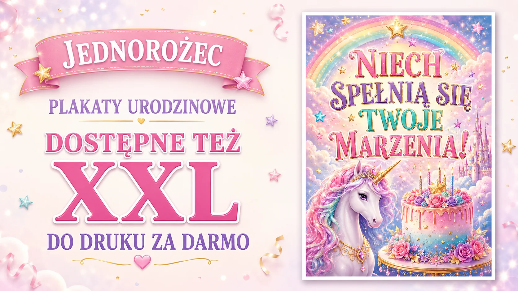 Plakat „Niech spełnią się Twoje marzenia!” z jednorożcem