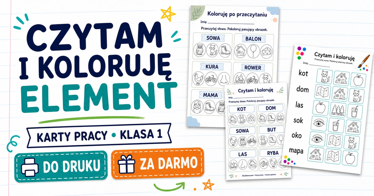 Karty pracy: Czytam i koloruję element