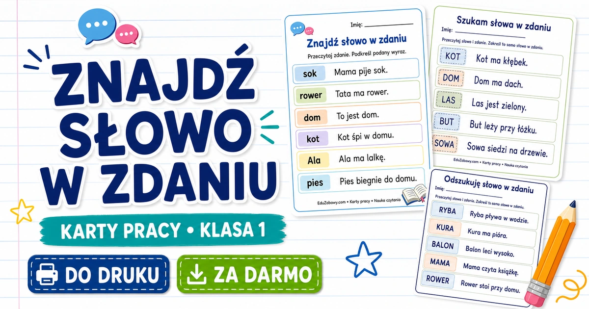 Karty pracy: Znajdź słowo w zdaniu