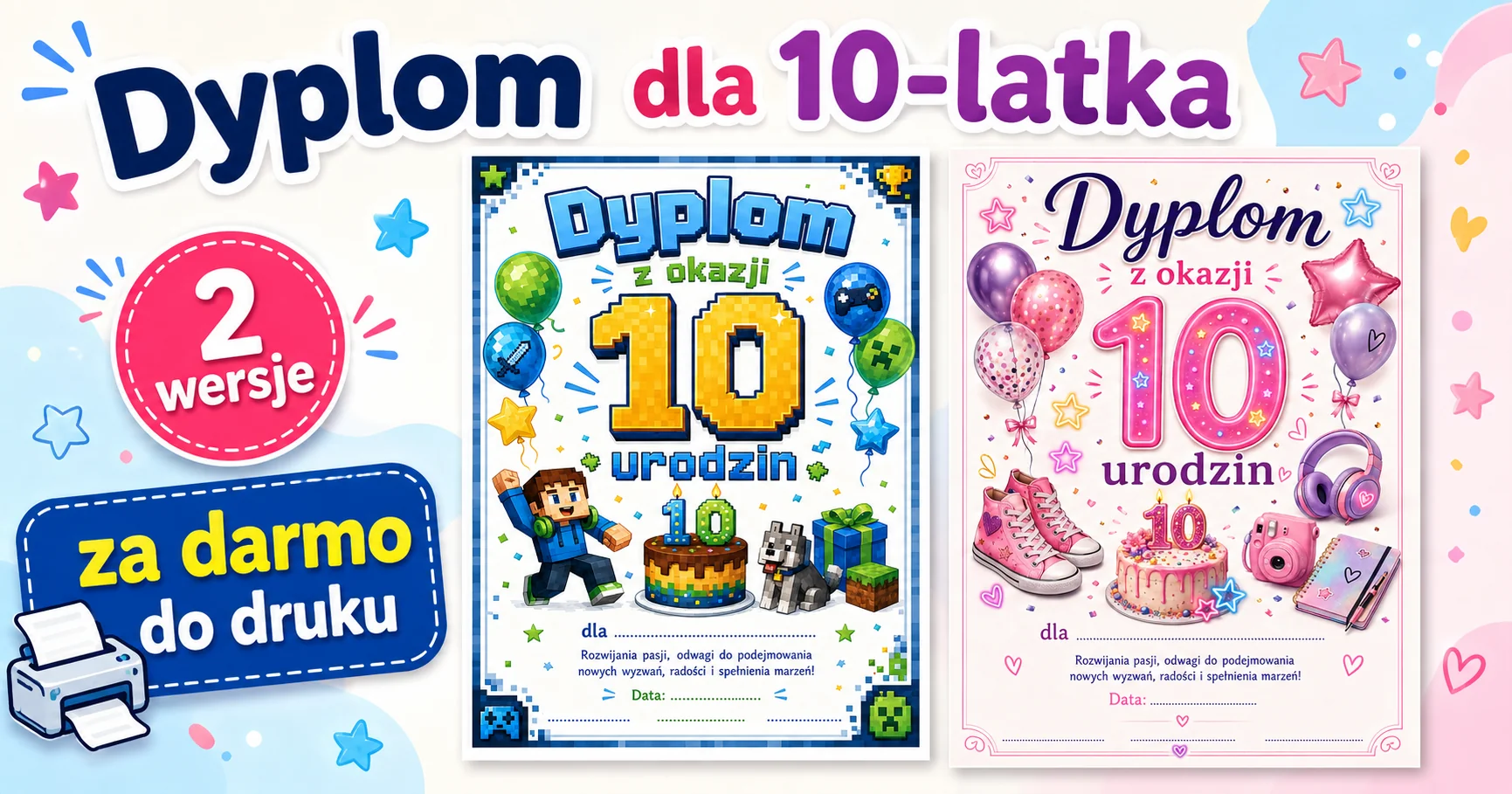 Dyplom na 10 urodziny do druku