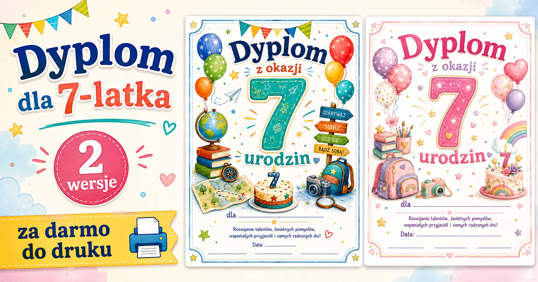 Dyplom dla 7-latka do druku