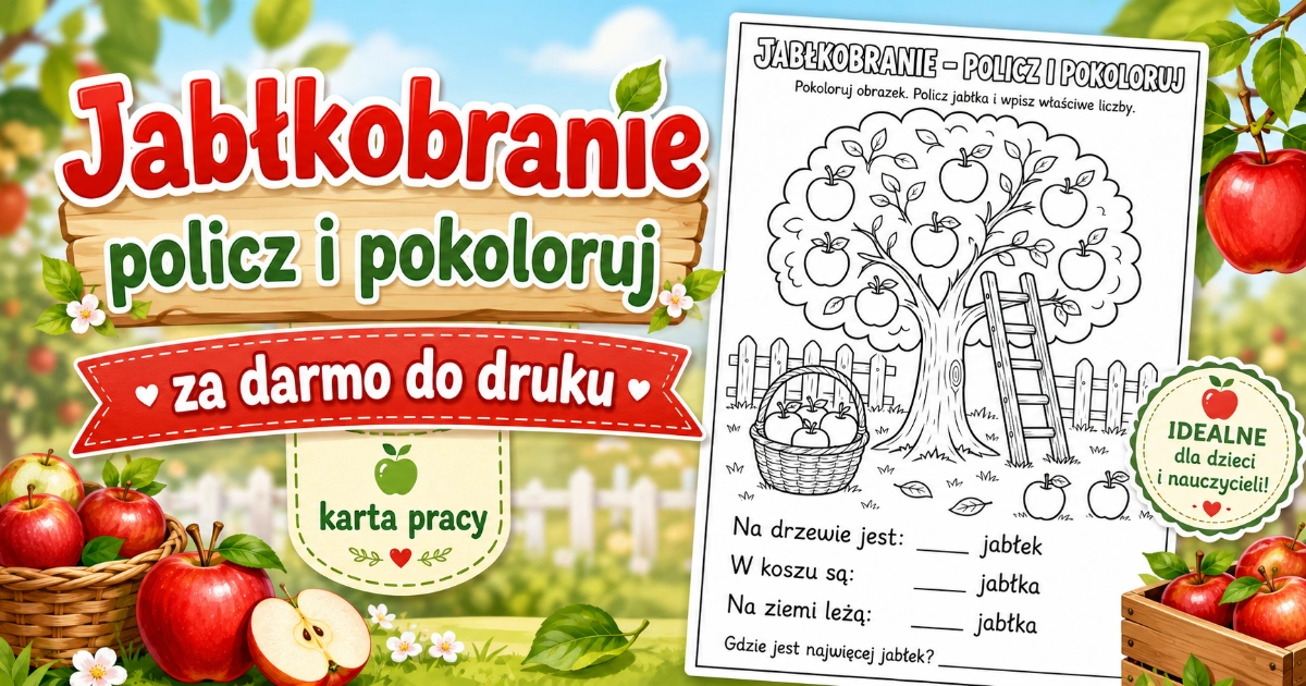 Jabłkobranie – policz i pokoloruj