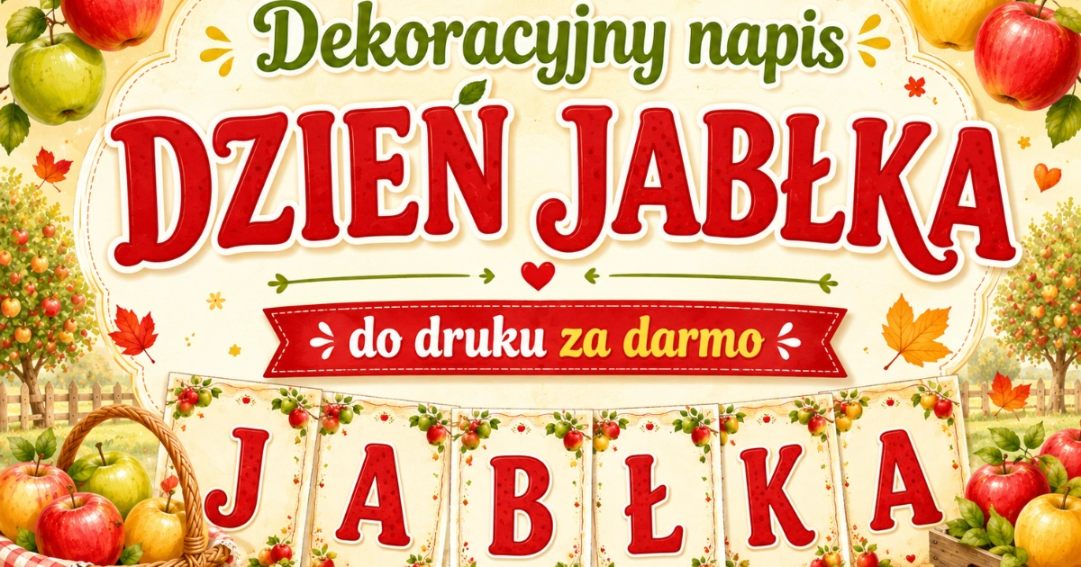 Dekoracyjny napis „Dzień Jabłka” do druku