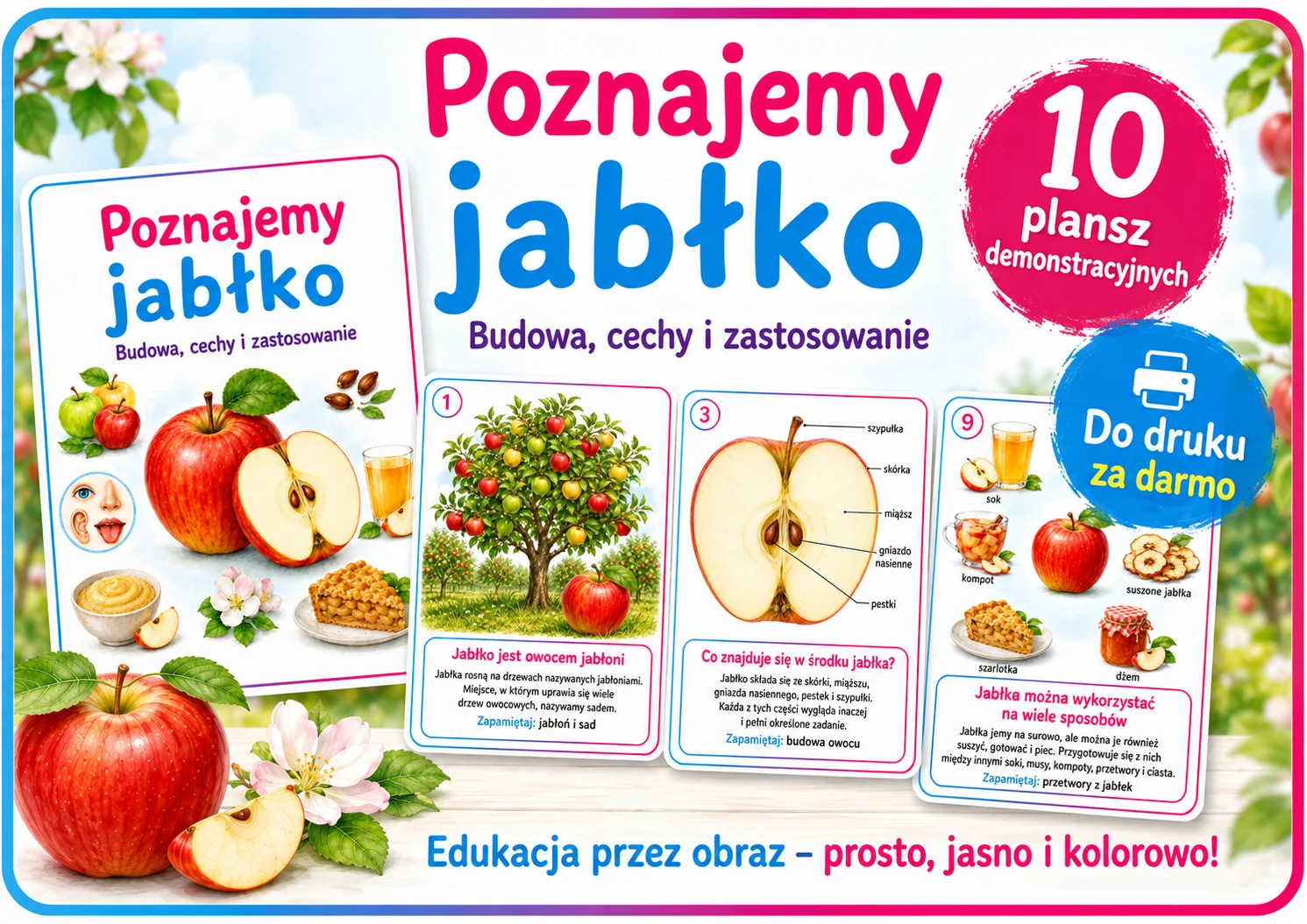 Plansze dydaktyczne: Poznajemy jabłko
