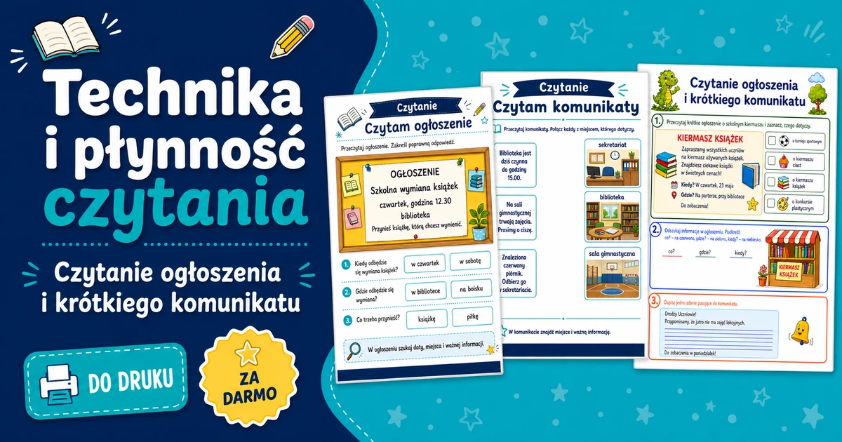 Karty pracy: Czytanie ogłoszenia i krótkiego komunikatu