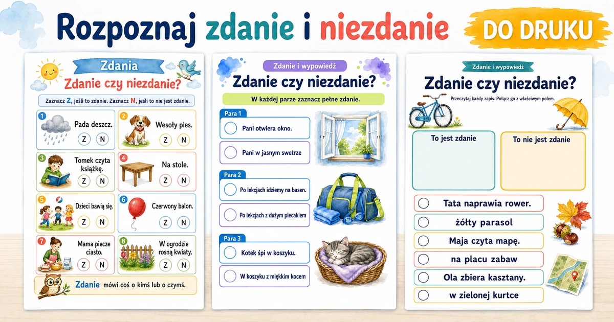 Karty pracy: Rozpoznaj zdanie i niezdanie