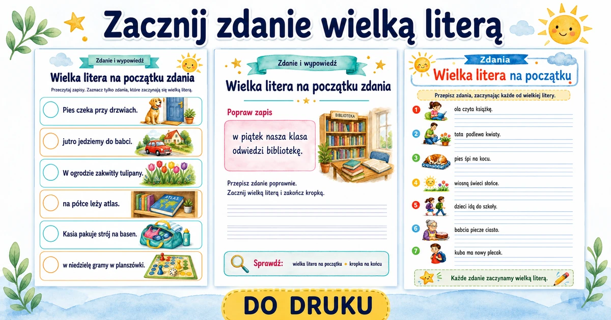 Karty pracy: Zacznij zdanie wielką literą