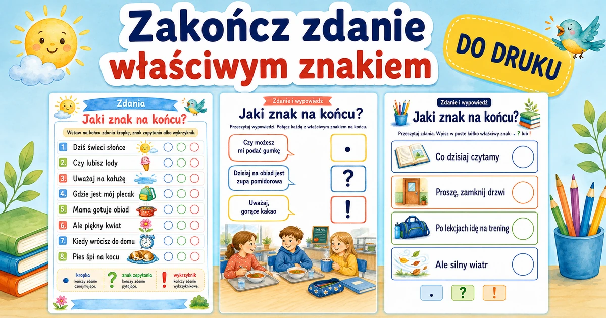 Karty pracy: Zakończ zdanie właściwym znakiem