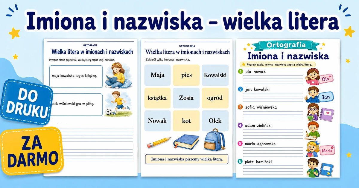 Karty pracy: Imiona i nazwiska – wielka litera