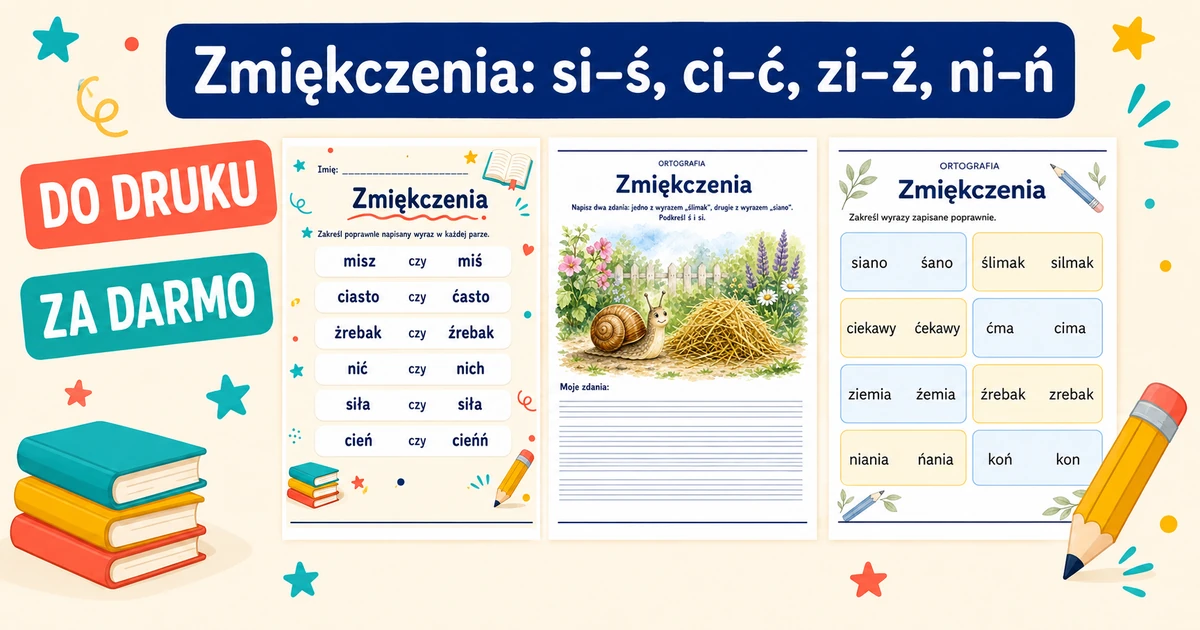 Karty pracy: Zmiękczenia: si/ś, ci/ć, zi/ź, ni/ń