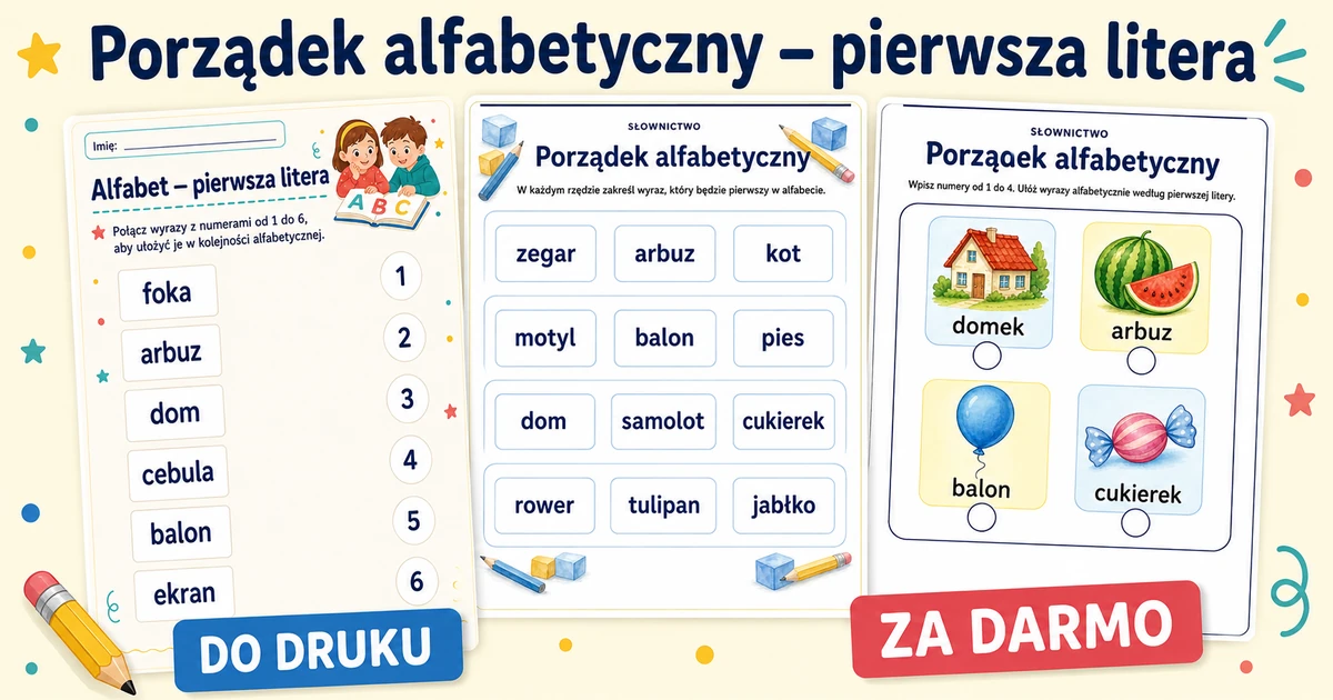 Karty pracy: Porządek alfabetyczny – pierwsza litera