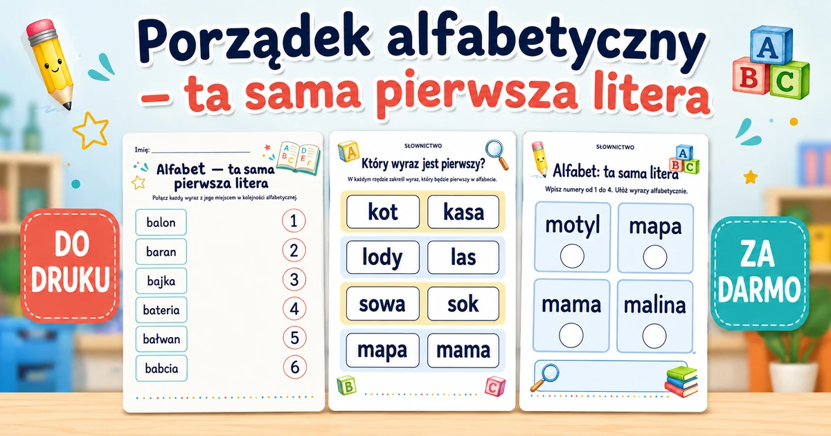 Karty pracy: Porządek alfabetyczny – ta sama pierwsza litera