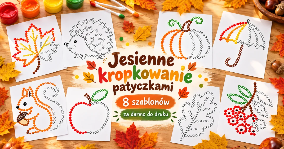Szablon pracy plastycznej: Jesienne obrazki do stemplowania patyczkiem