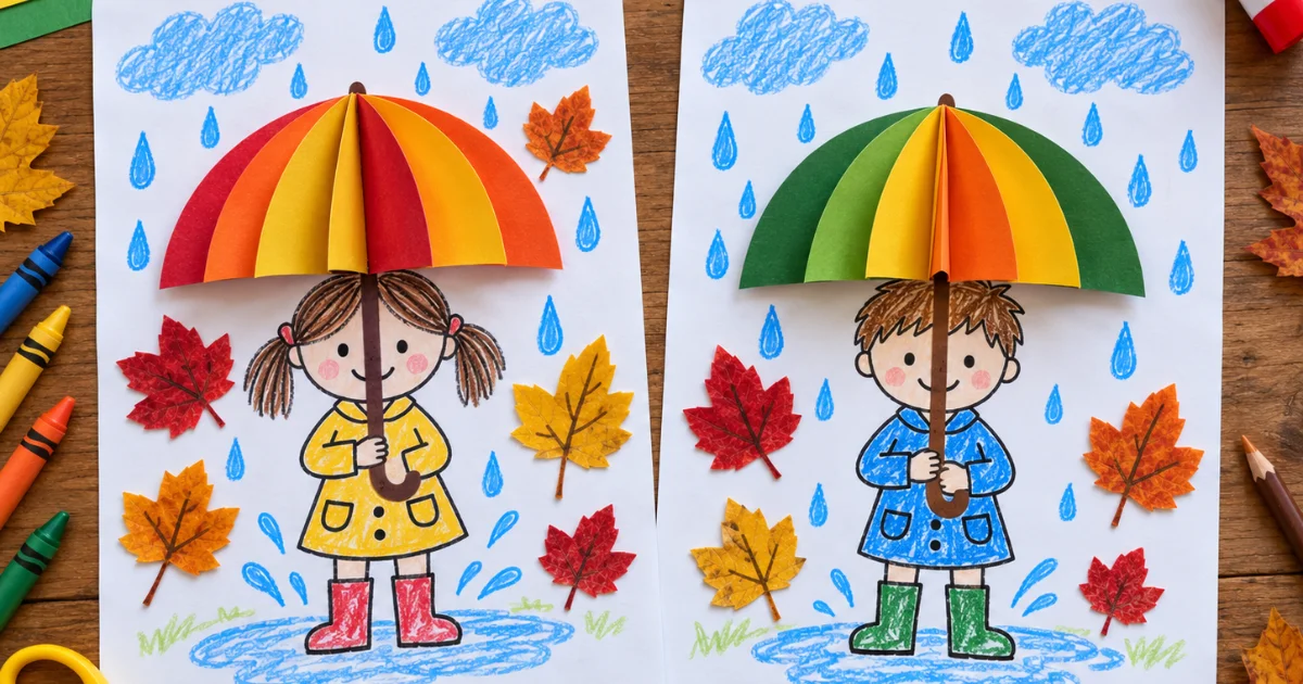 Jesienny parasol 3D – praca plastyczna z szablonem do druku