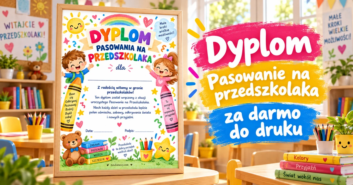 Kolorowy dyplom z kredkami