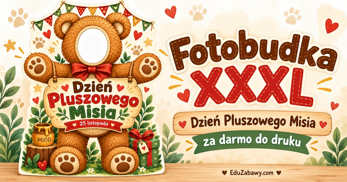 Miś z tablicą „Dzień Pluszowego Misia”