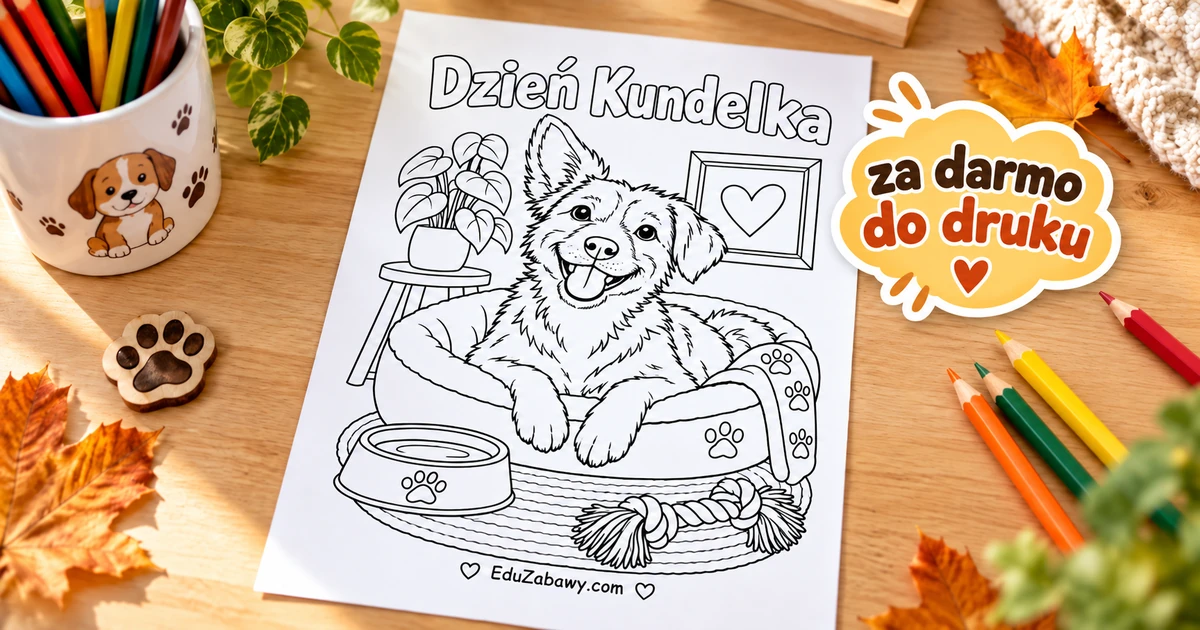 Kolorowanka: Dzień Kundelka – kolorowanka z napisem
