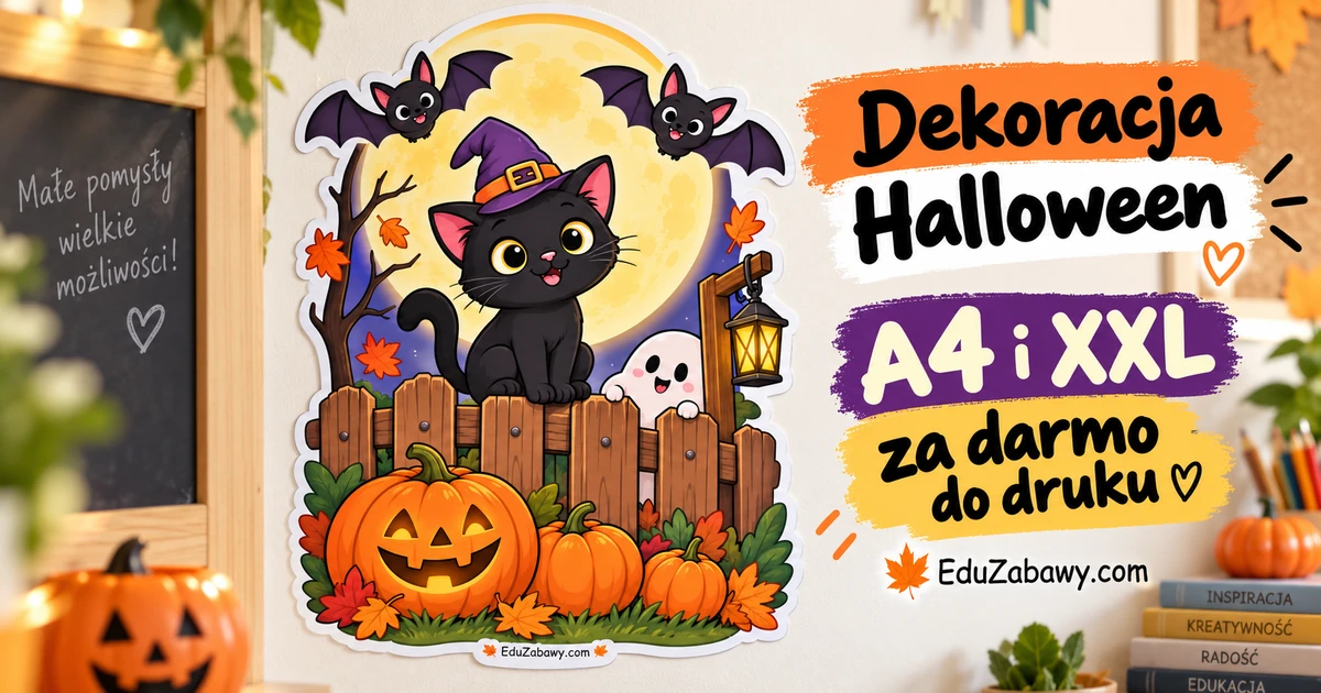 Dekoracja A4 i XXL: Czarny kot i noc Halloween
