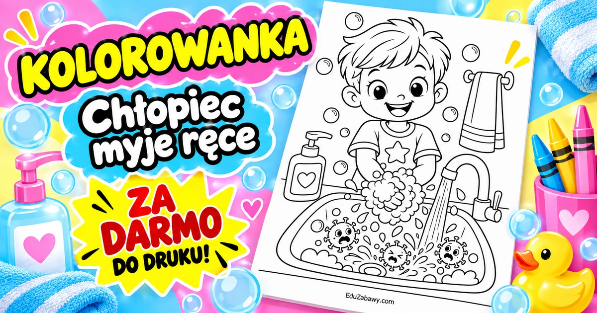 Kolorowanka: Chłopiec myje ręce Kolorowanka: Chłopiec myje ręce