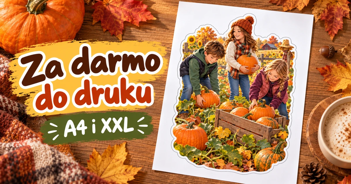 Dekoracja A4 i XXL: Dzieci na dyniowym polu