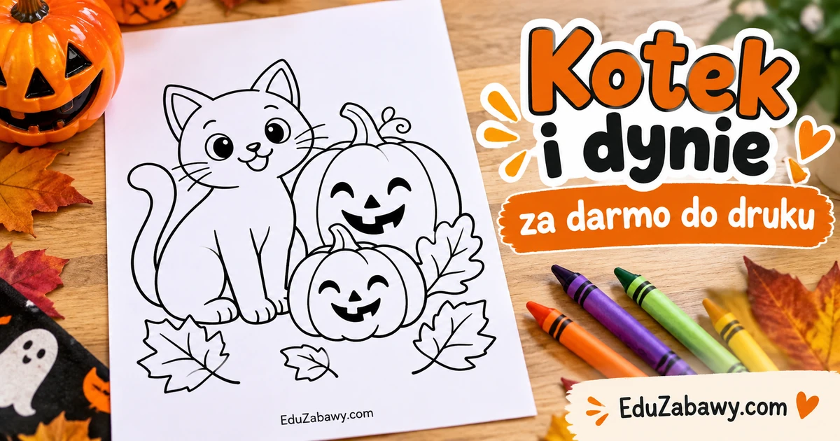 Kolorowanka: Kotek i halloweenowe dynie