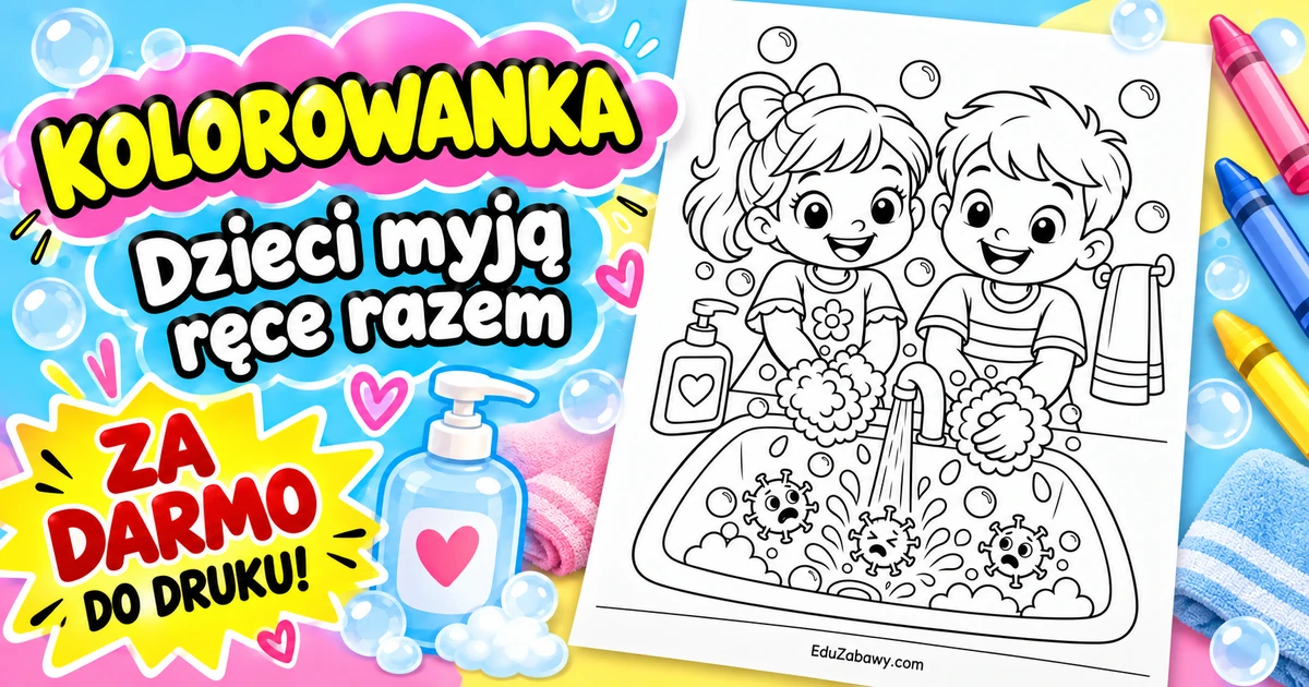 Kolorowanka: Dzieci myją ręce razem