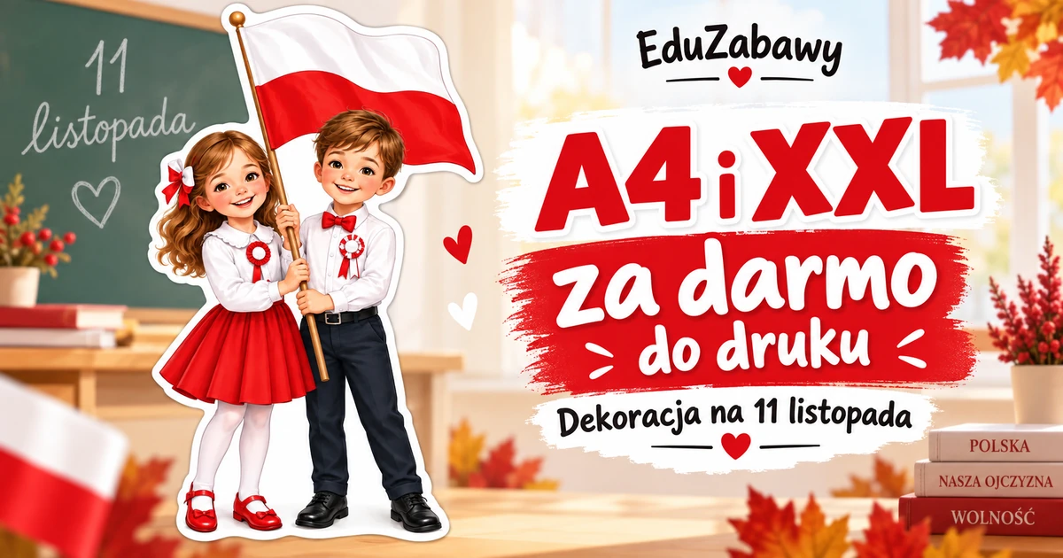 Dekoracja A4 i XXL: Dzieci z biało-czerwoną flagą