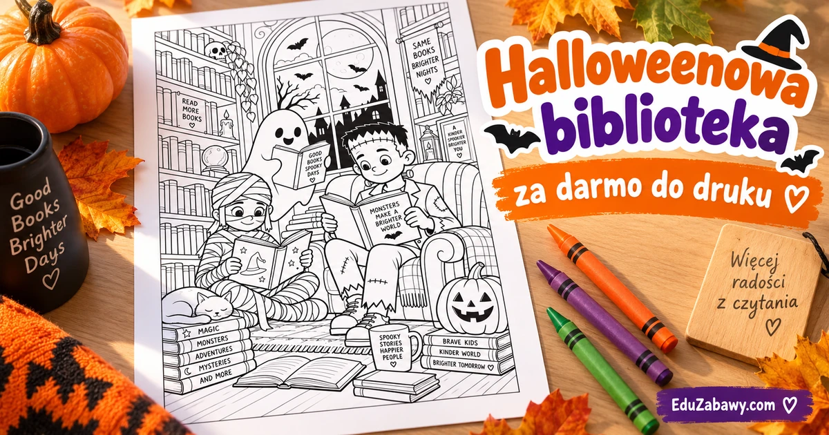 Kolorowanka: Halloweenowa biblioteka