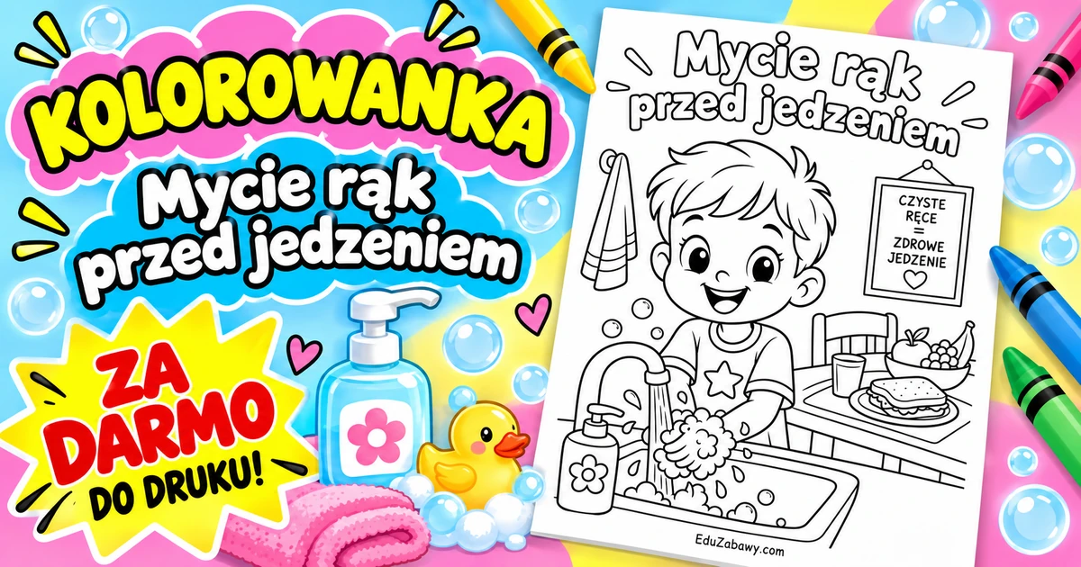 Kolorowanka: Mycie rąk przed jedzeniem