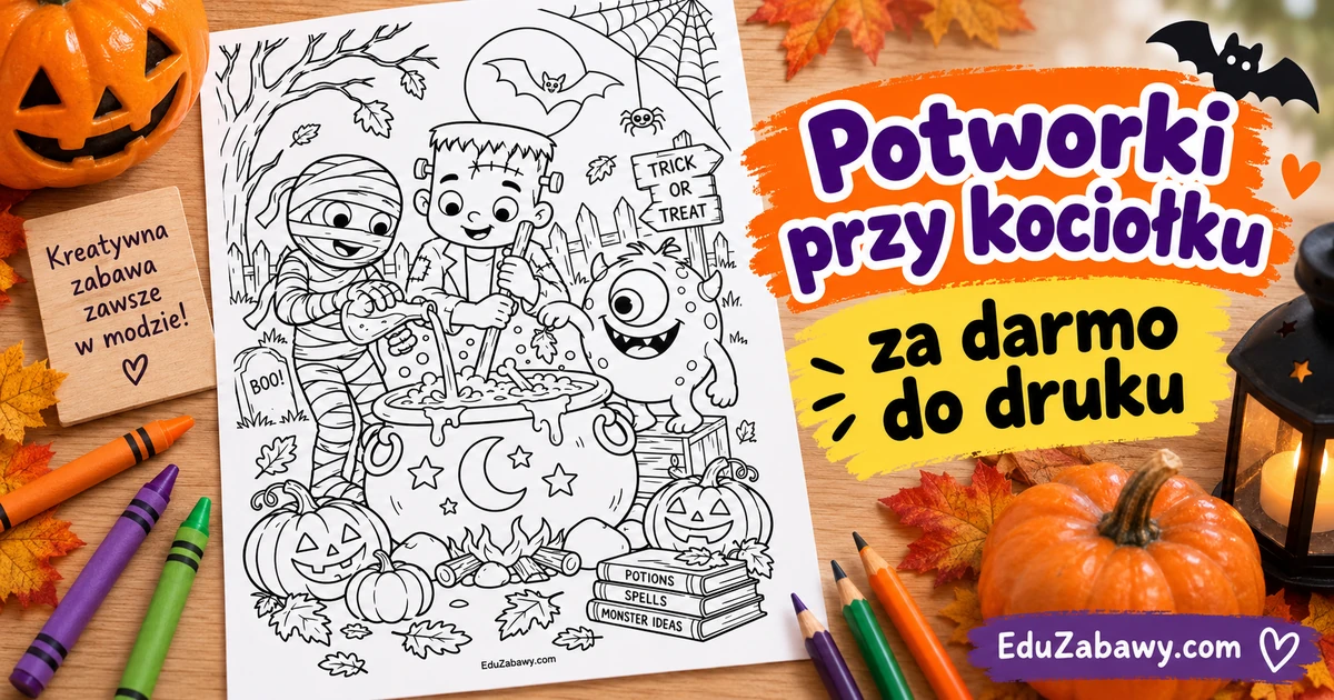 Kolorowanka: Potworki przy kociołku
