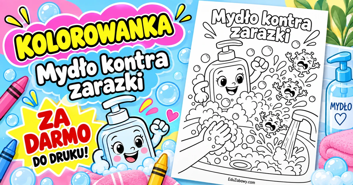 Kolorowanka: Mycie rąk po zabawie