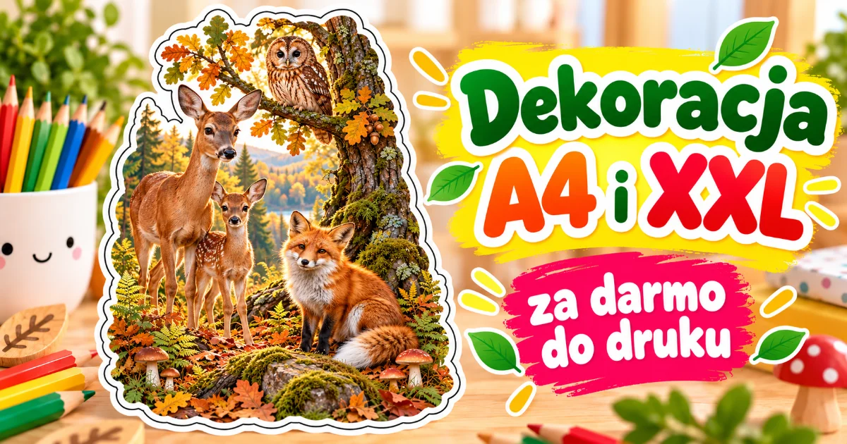 Dekoracje A4 i XXL: Jesienny las ze zwierzętami
