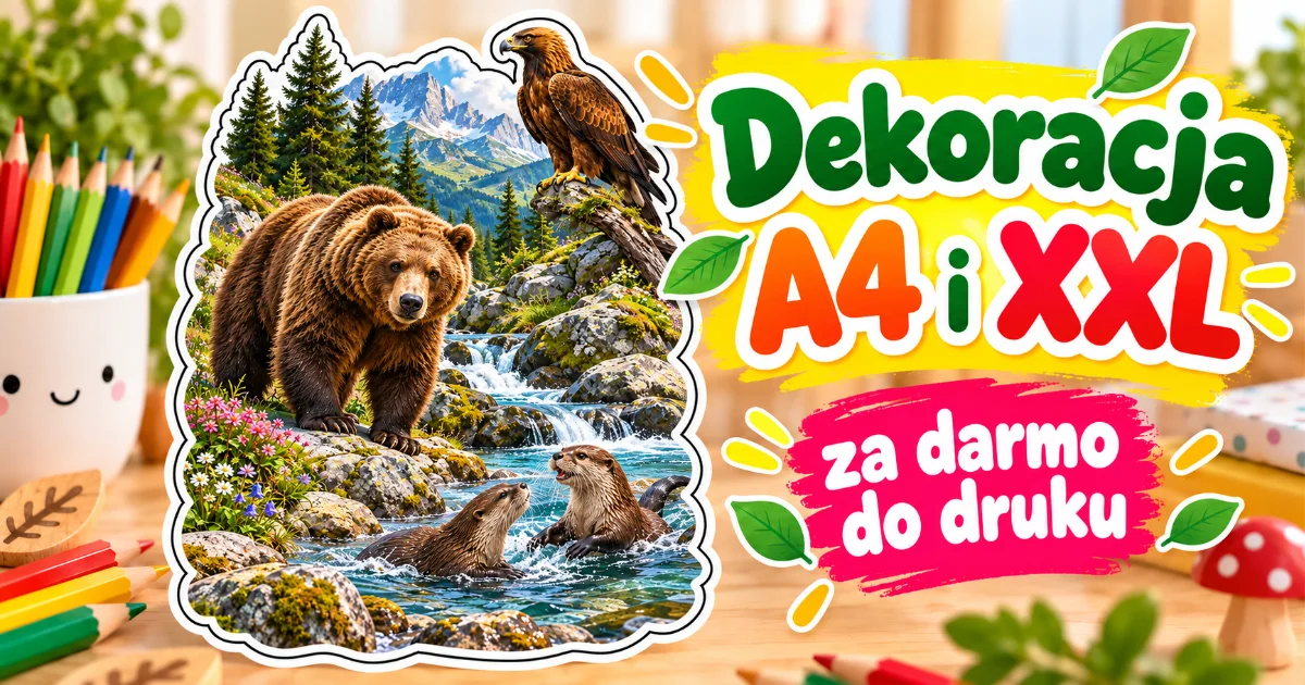 Dekoracje A4 i XXL: Zwierzęta górskie nad potokiem