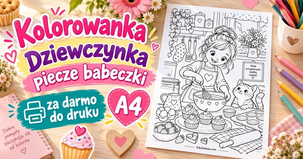 Kolorowanka: Dziewczynka piecze babeczki w kuchni 3