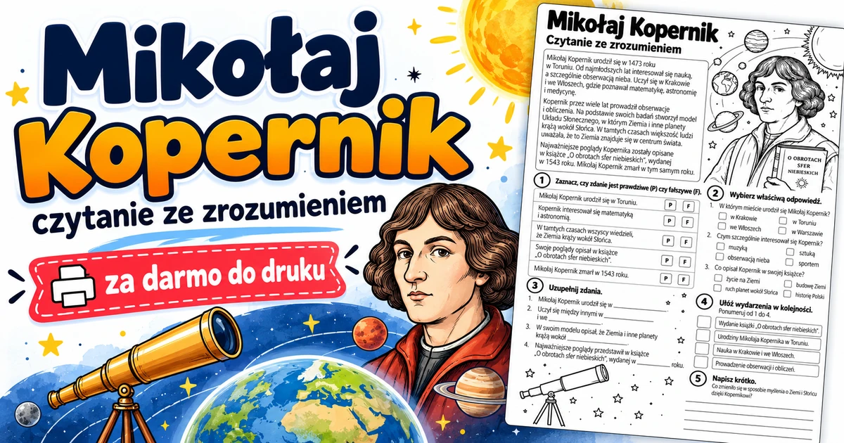 Karta pracy: Mikołaj Kopernik – czytanie ze zrozumieniem