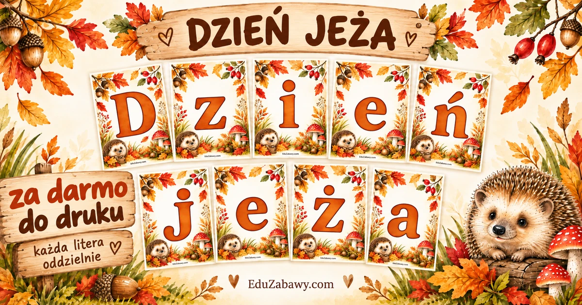 Napis do druku: Dzień Jeża w jeże i liście