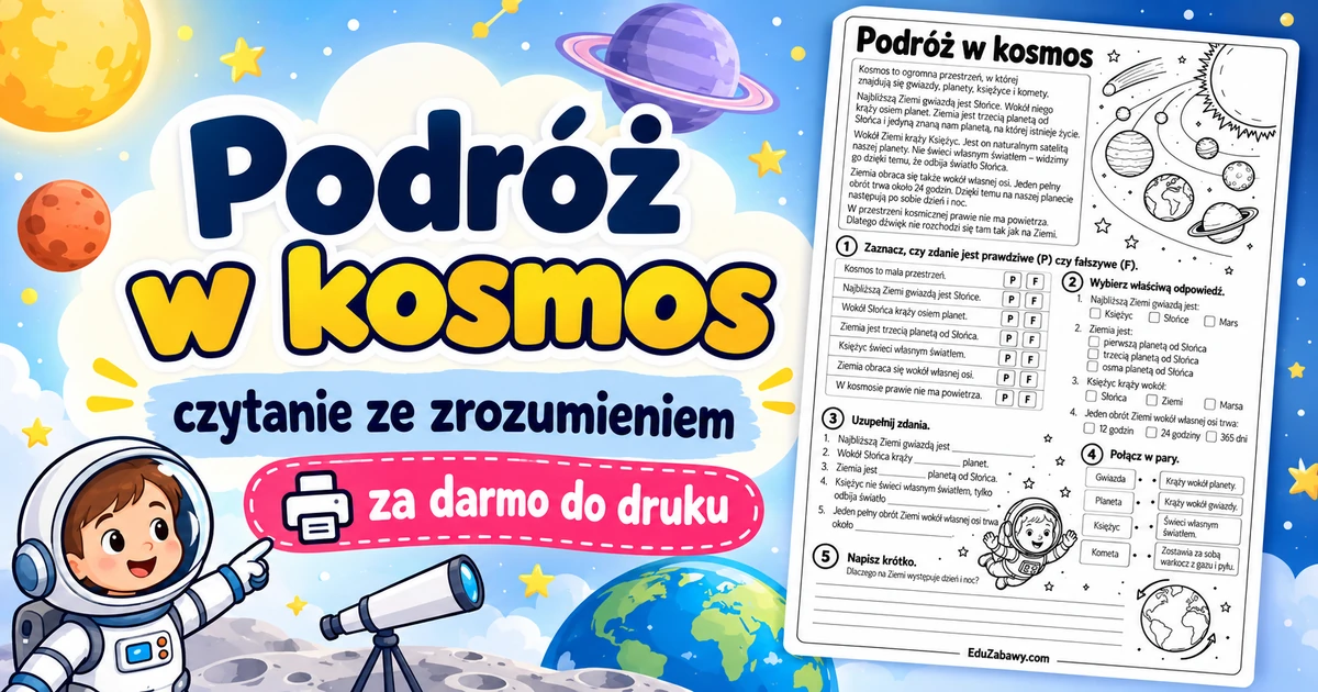 Karta pracy: Podróż w kosmos – czytanie ze zrozumieniem