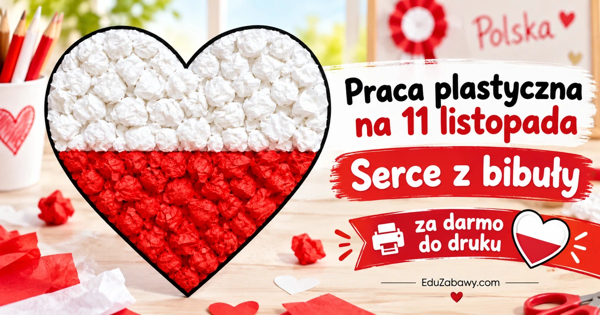 Praca plastyczna: Serce z bibuły na 11 listopada