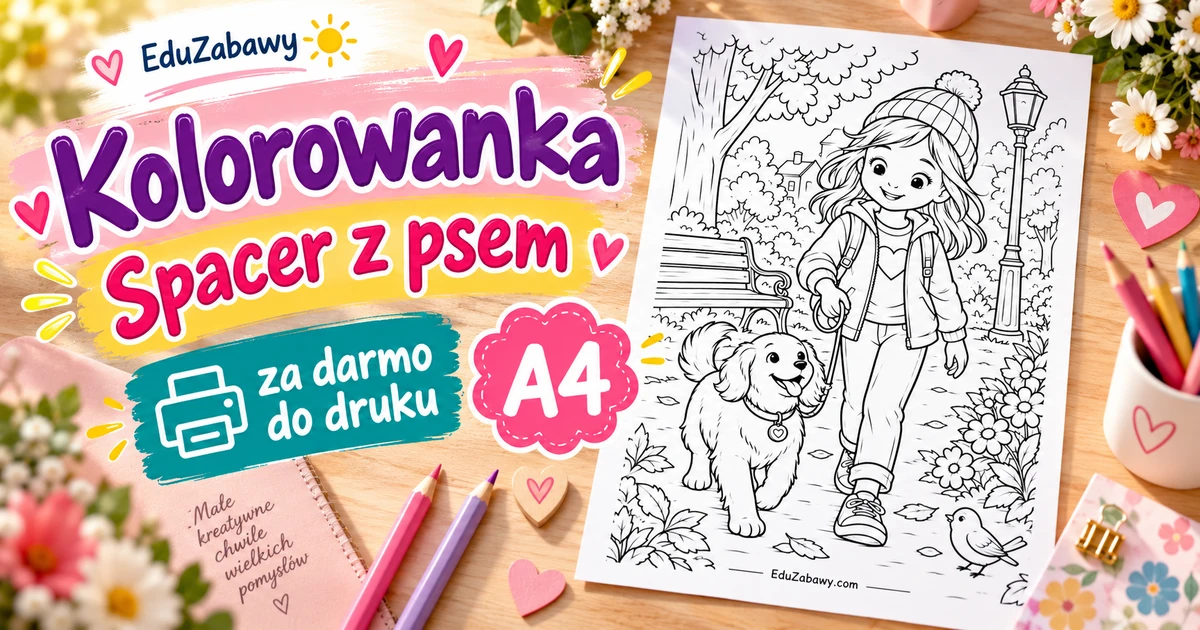 Kolorowanka: Spacer z psem w parku